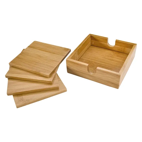 Bamboo coaster set measuring 4" x 4" for protecting tabletops from... from ASI 61125 Hit Promotional Products / Hit®