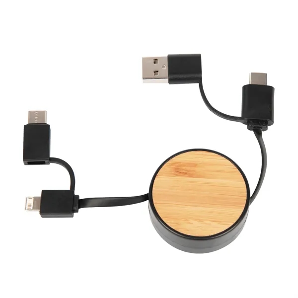 3-In-1 bamboo retractable charging cable for keeping your devices charged and... from ASI 61125 Hit Promotional Products / Hit®