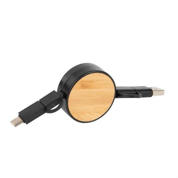 3-In-1 bamboo retractable charging cable for keeping your devices charged and... from ASI 61125 Hit Promotional Products / Hit®