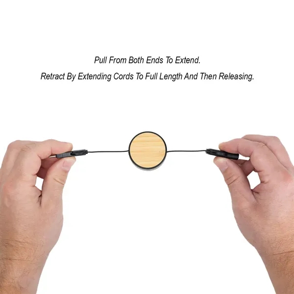 3-In-1 bamboo retractable charging cable for keeping your devices charged and... from ASI 61125 Hit Promotional Products / Hit®