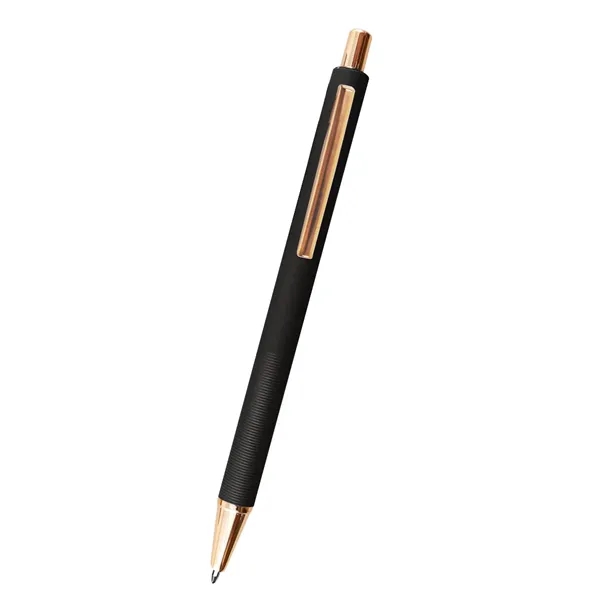 5.5" aluminum Harlow plunger-action pen with rose gold accents and pocket... from ASI 61125 Hit Promotional Products / Hit®