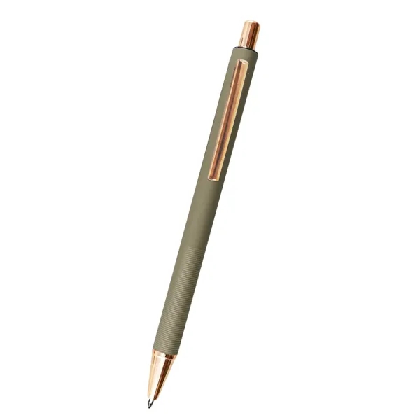 5.5" aluminum Harlow plunger-action pen with rose gold accents and pocket... from ASI 61125 Hit Promotional Products / Hit®
