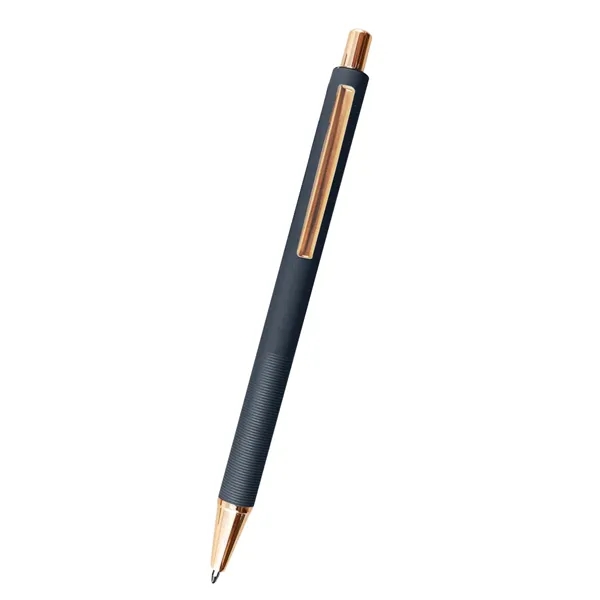 5.5" aluminum Harlow plunger-action pen with rose gold accents and pocket... from ASI 61125 Hit Promotional Products / Hit®
