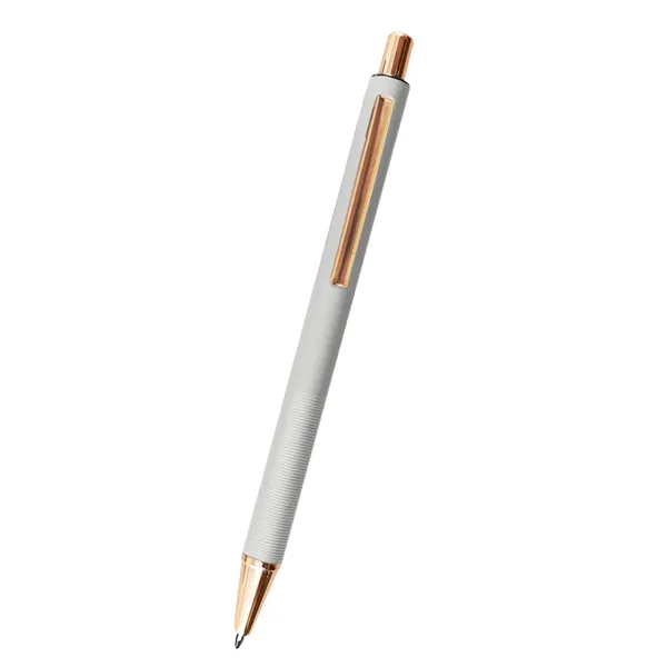 5.5" aluminum Harlow plunger-action pen with rose gold accents and pocket... from ASI 61125 Hit Promotional Products / Hit®