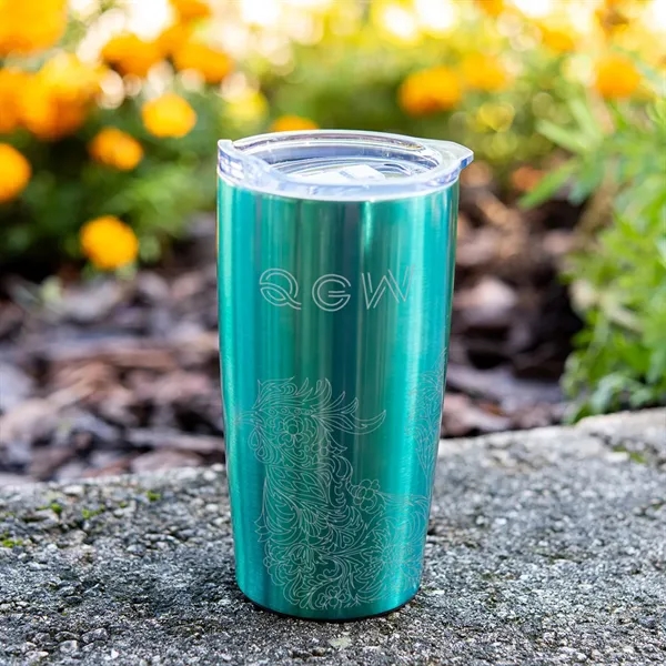 20 ounce stainless steel tumbler with double-wall construction, snap-on and spill-resistant... from ASI 61125 Hit Promotional Products / Hit®