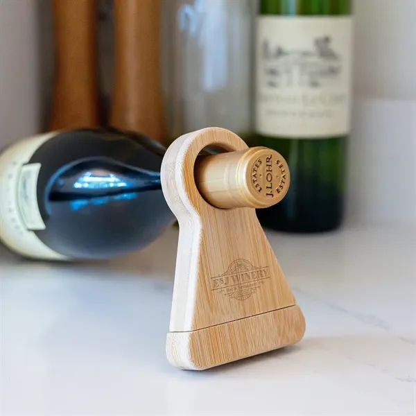 Bamboo wine bottle stand with corkscrew.... from ASI 61125 Hit Promotional Products / Hit®