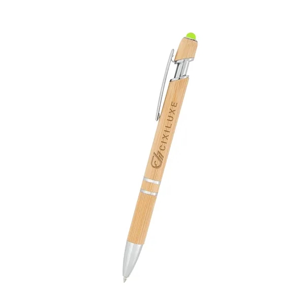 Bamboo ballpoint pen with plunger action mechanism and touchscreen stylus.... from ASI 61125 Hit Promotional Products / Hit®