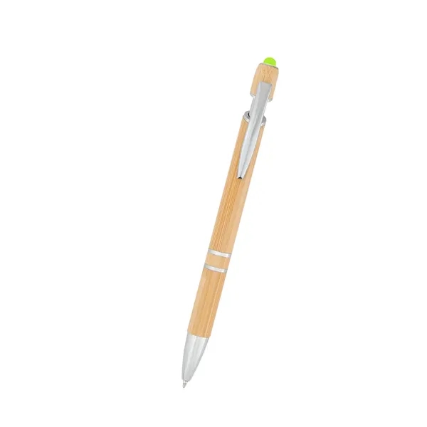 Bamboo ballpoint pen with plunger action mechanism and touchscreen stylus.... from ASI 61125 Hit Promotional Products / Hit®