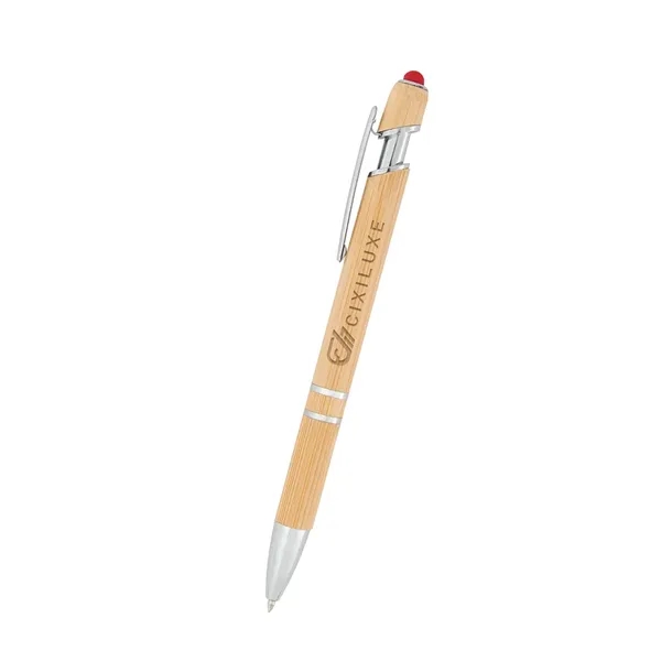 Bamboo ballpoint pen with plunger action mechanism and touchscreen stylus.... from ASI 61125 Hit Promotional Products / Hit®