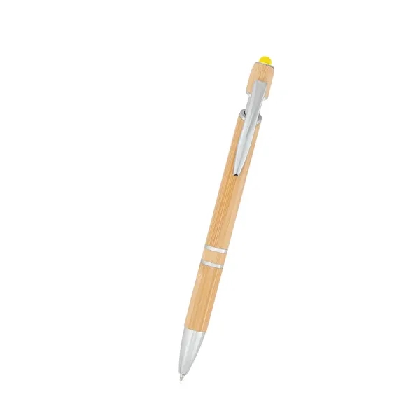 Bamboo ballpoint pen with plunger action mechanism and touchscreen stylus.... from ASI 61125 Hit Promotional Products / Hit®