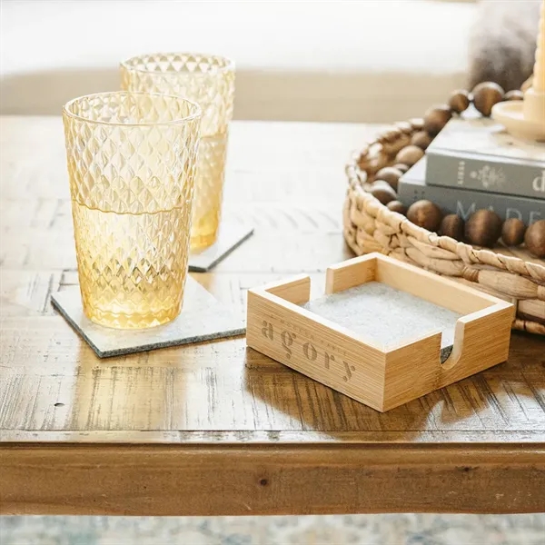 Set of 4 recycled felt coasters in a bamboo holder.... from ASI 61125 Hit Promotional Products / Hit®
