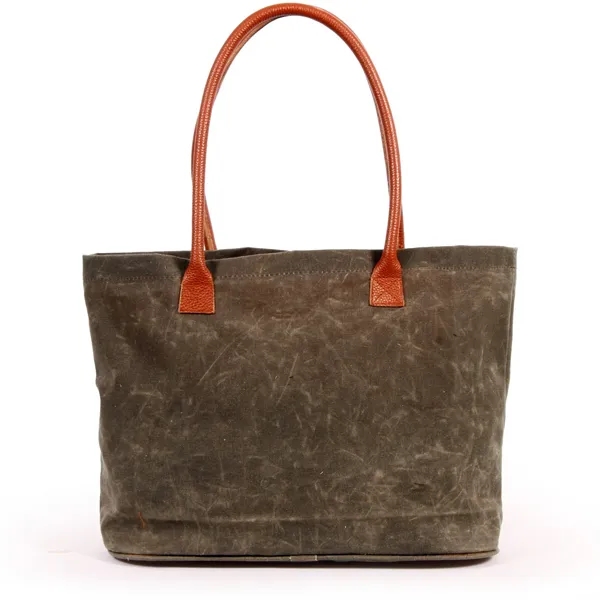 Durable waxed canvas tote bag with leatherette handles.... from ASI 66230 Landes Inc