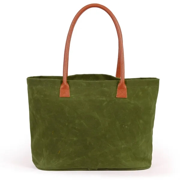 Durable waxed canvas tote bag with leatherette handles.... from ASI 66230 Landes Inc
