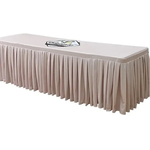 Custom and durable table skirt with a top panel connected.... from ASI 66230 Landes Inc
