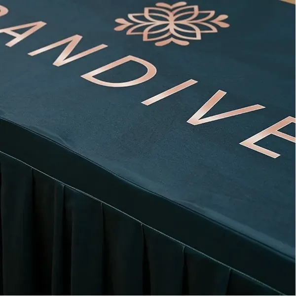 Custom and durable table skirt with a top panel connected.... from ASI 66230 Landes Inc