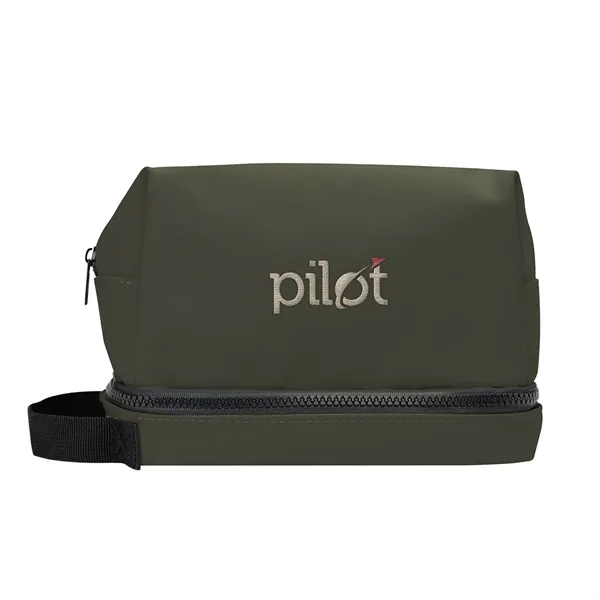 6.5" x 9" recycled polyester cosmetics bag with zipper compartments and... from ASI 61125 Hit Promotional Products / Hit®