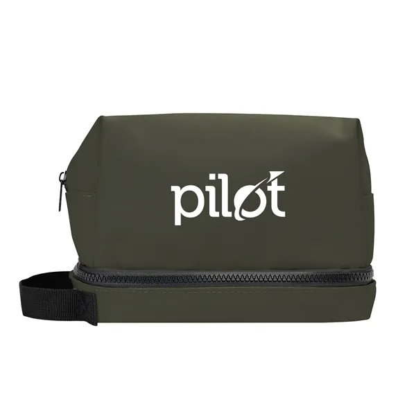 6.5" x 9" recycled polyester cosmetics bag with zipper compartments and... from ASI 61125 Hit Promotional Products / Hit®