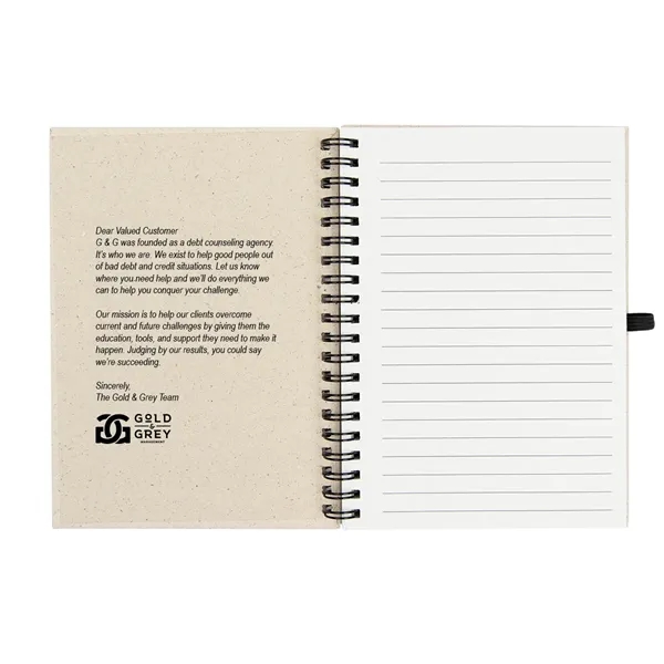 Spiral bound 70-page recycled paper notebook with elastic strap and pen... from ASI 61125 Hit Promotional Products / Hit®