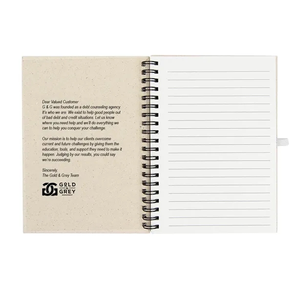 Spiral bound 70-page recycled paper notebook with elastic strap and pen... from ASI 61125 Hit Promotional Products / Hit®