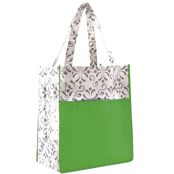 Non-woven polypropylene Chi shopper with a gusset, handles, and front slip... from ASI 93990 IMAGEN Brands