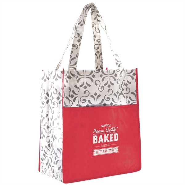 Non-woven polypropylene Chi shopper with a gusset, handles, and front slip... from ASI 93990 IMAGEN Brands