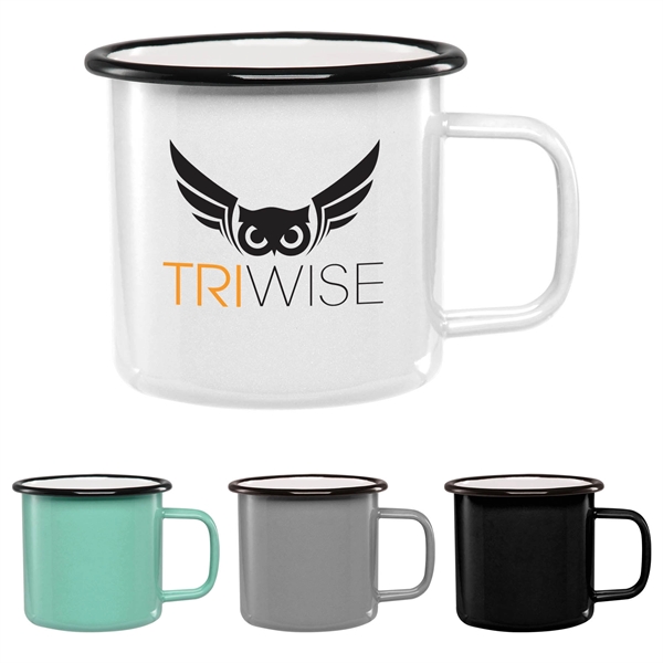 16 oz. mug with enamel-metal composition, white interior and rolled black... from ASI 71920 Moderne Glass Company Inc / Glass America®