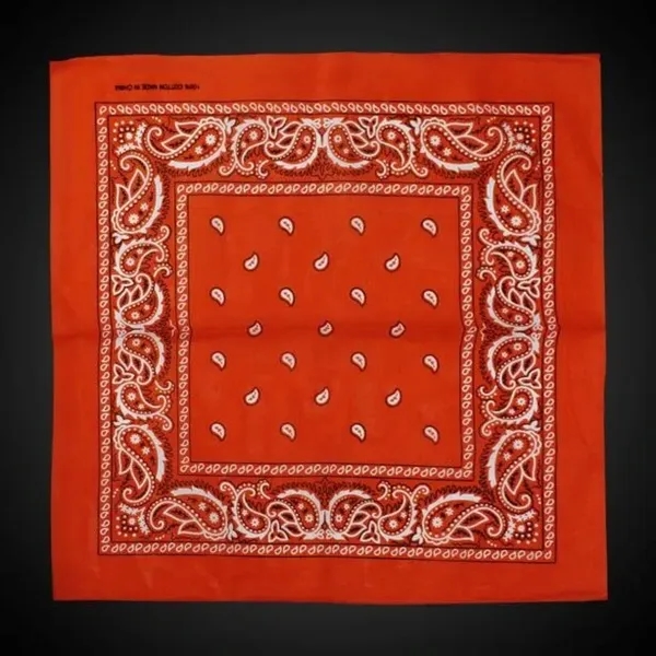 22" x 22" orange cotton bandana with paisley imprint.... from ASI 42016 Brighter Promotions Inc