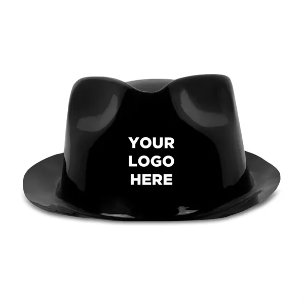Black plastic gangster-style fedora hat.... from ASI 42016 Brighter Promotions Inc / Chemical Light™
