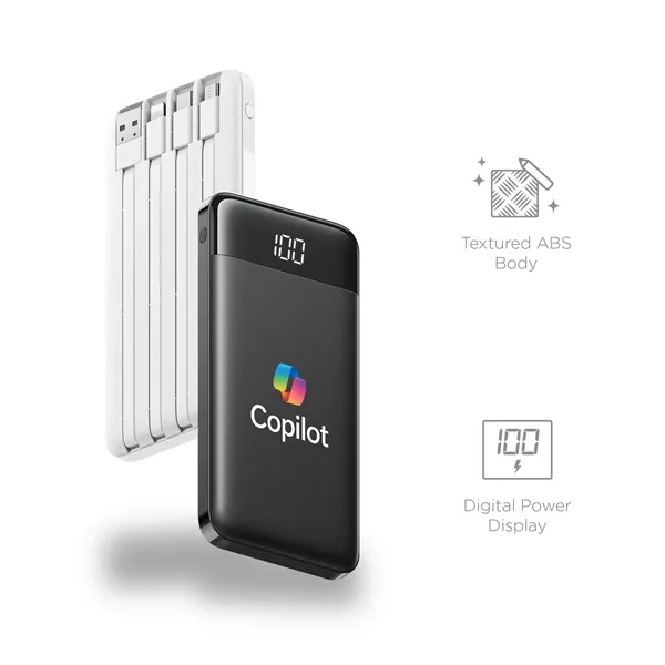 Slim 10,000mAh Power Bank with Built-In Cables... from ASI 91435 Tomax USA