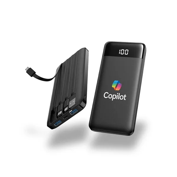 Slim 10,000mAh Power Bank with Built-In Cables... from ASI 91435 Tomax USA