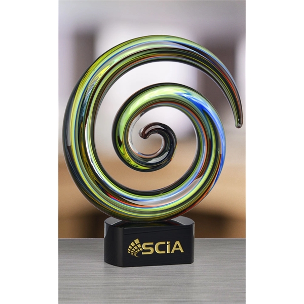 9" x 7.25" art glass award with intricate swirls.... from ASI 71920 Moderne Glass Company Inc