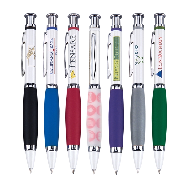 Solid brass click-action pen with a metallic white finish and ultra-soft... from ASI 68190 Lungsal