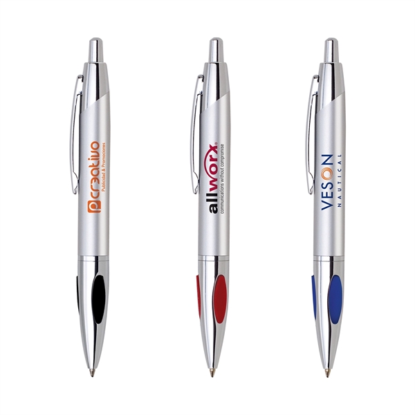 Ballpoint pen with click-action mechanism, protruding cushion grip and silver barrel... from ASI 68190 Lungsal / Lungsal