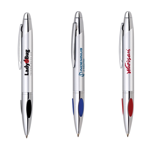 Ballpoint pen with twist-action mechanism, protruding cushion grip and silver barrel... from ASI 68190 Lungsal / Lungsal