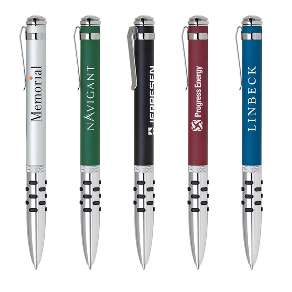 Aluminum twist-action ballpoint pen with a bold color barrel, shiny chrome... from ASI 68190 Lungsal / Lungsal