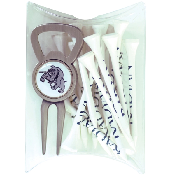 Plastic pillow shaped pouch with 15 tees, a bottle opener golf... from ASI 38120 Ball Pro / Diversified Quality Kitchenware