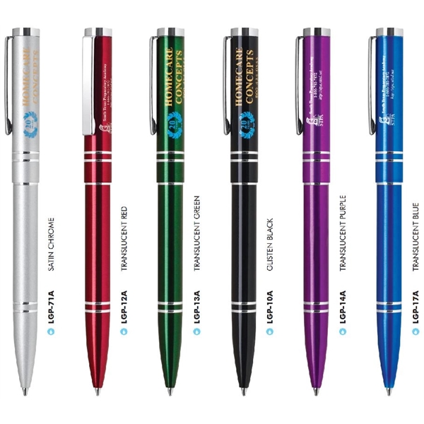 Aluminum metal click-action pen with a bright colorful lacquer finish barrel... from ASI 68190 Lungsal / Lungsal