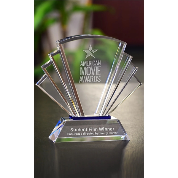 8" x 8" optical crystal award with a blue layer on... from ASI 71920 Moderne Glass Company Inc