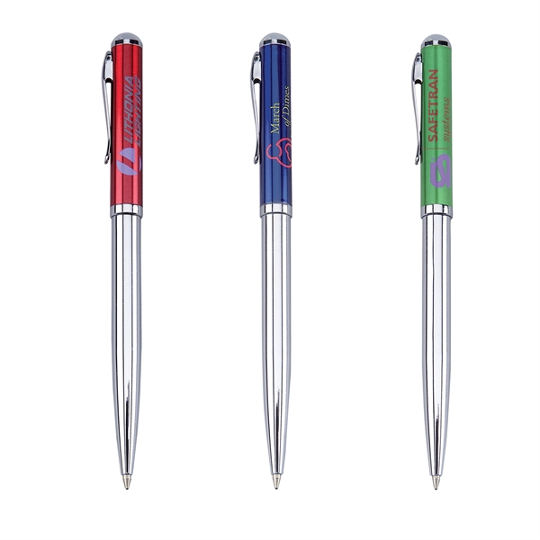 Metal twist-action ballpoint pen with a translucent color cap and chrome... from ASI 68190 Lungsal / Lungsal