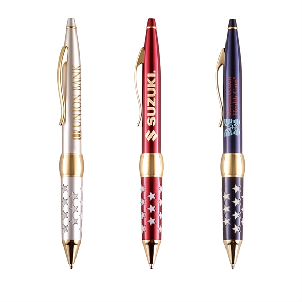 Twist-action aluminum ballpoint pen with a translucent lacquer or satin chrome... from ASI 68190 Lungsal / Lungsal