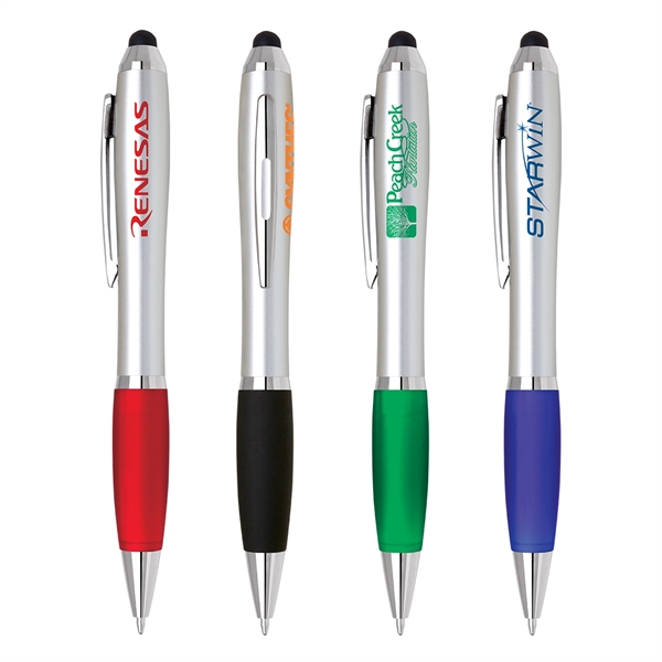 Twist action plastic stylus pen with brightly colored grip and silver... from ASI 68190 Lungsal / Lungsal