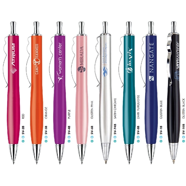 Brass click-action ballpoint pen with a lacquer-coated barrel, wavy design chrome... from ASI 68190 Lungsal / Lungsal