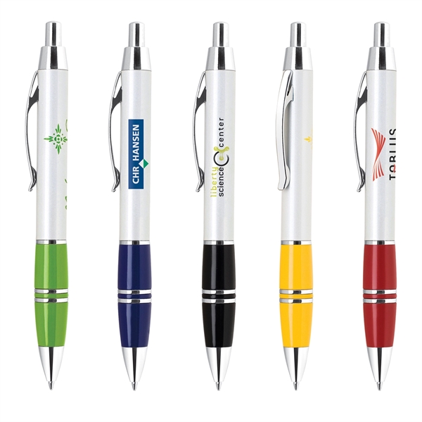 Click-action ballpoint pen with a pearl white barrel with lacquer coated... from ASI 68190 Lungsal / Lungsal