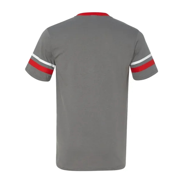 V-neck jersey with striped sleeves. Blank product.... from ASI 84358 S&S Activewear