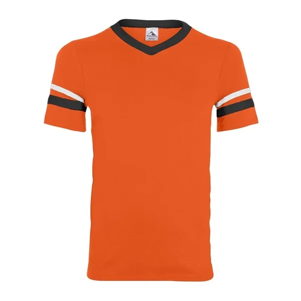 V-neck jersey with striped sleeves. Blank product.... from ASI 84358 S&S Activewear