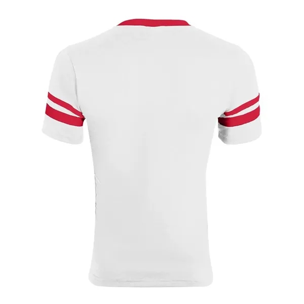 V-neck jersey with striped sleeves. Blank product.... from ASI 84358 S&S Activewear