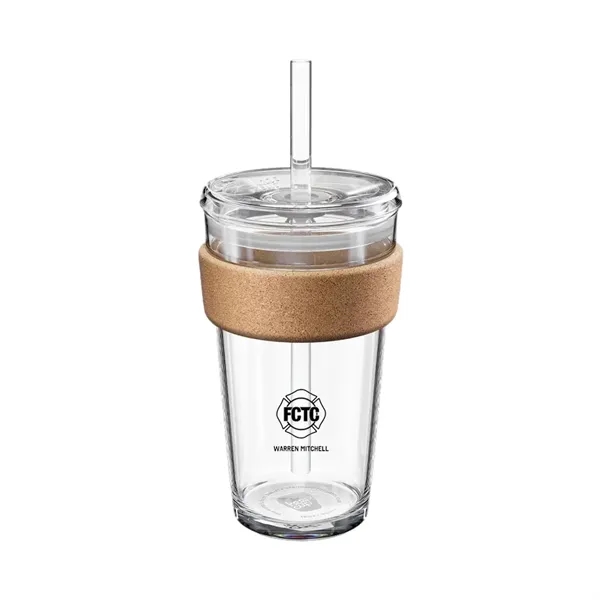16oz glass cold cup with cork band and straw lid, ideal... from ASI 72657 Active Life Promo / Apres Ski Active Life