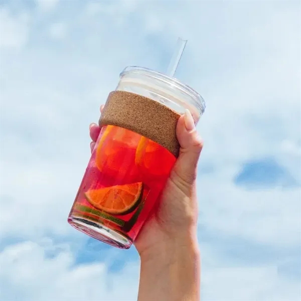 16oz glass cold cup with cork band and straw lid, ideal... from ASI 72657 Active Life Promo / Apres Ski Active Life