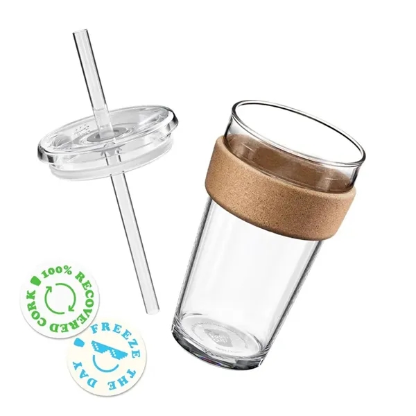 16oz glass cold cup with cork band and straw lid, ideal... from ASI 72657 Active Life Promo / Apres Ski Active Life