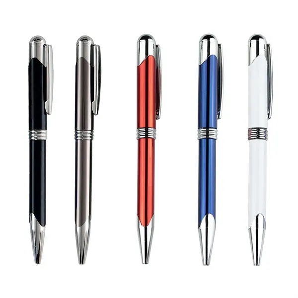 Metal twist-action ballpoint pen with silver tone writing tip, pocket clip,... from ASI 68507 The Magnet Group / Castelli